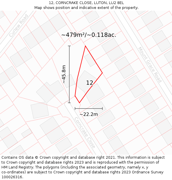 12, CORNCRAKE CLOSE, LUTON, LU2 8EL: Plot and title map