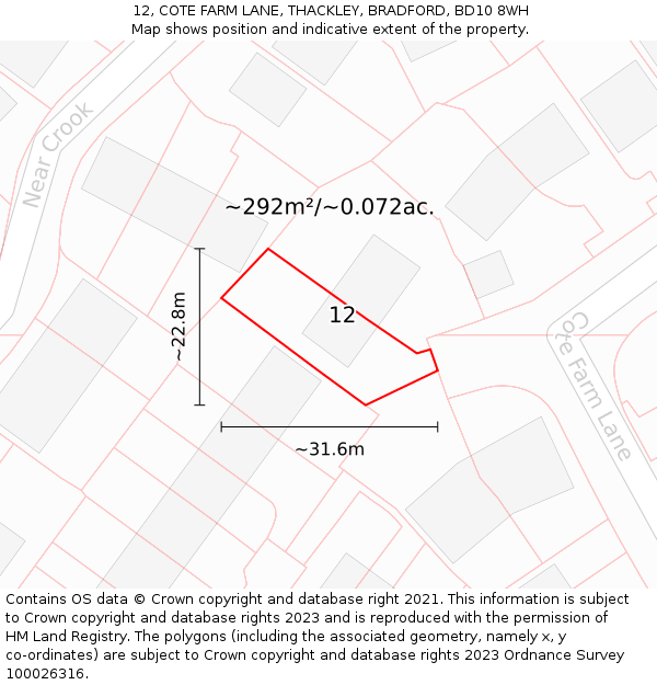 12, COTE FARM LANE, THACKLEY, BRADFORD, BD10 8WH: Plot and title map