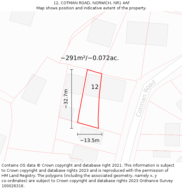 12, COTMAN ROAD, NORWICH, NR1 4AF: Plot and title map