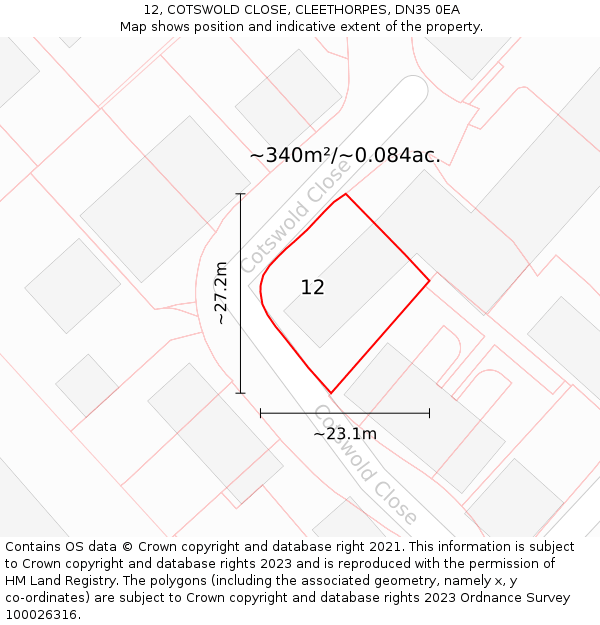 12, COTSWOLD CLOSE, CLEETHORPES, DN35 0EA: Plot and title map