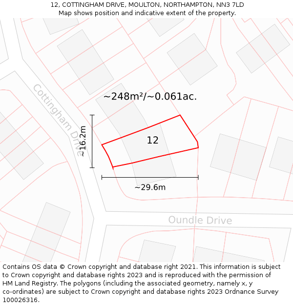 12, COTTINGHAM DRIVE, MOULTON, NORTHAMPTON, NN3 7LD: Plot and title map