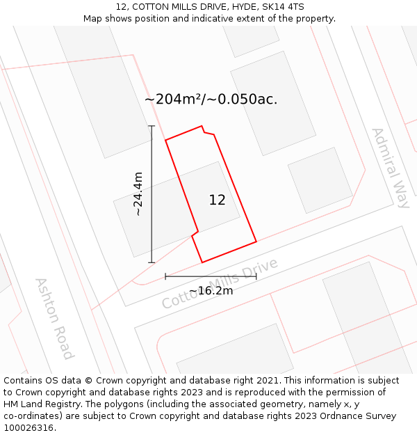 12, COTTON MILLS DRIVE, HYDE, SK14 4TS: Plot and title map