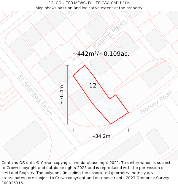 12, COULTER MEWS, BILLERICAY, CM11 1LN: Plot and title map