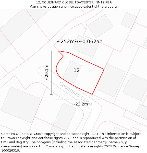 12, COULTHARD CLOSE, TOWCESTER, NN12 7BA: Plot and title map