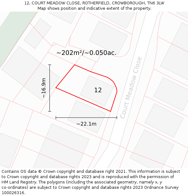12, COURT MEADOW CLOSE, ROTHERFIELD, CROWBOROUGH, TN6 3LW: Plot and title map