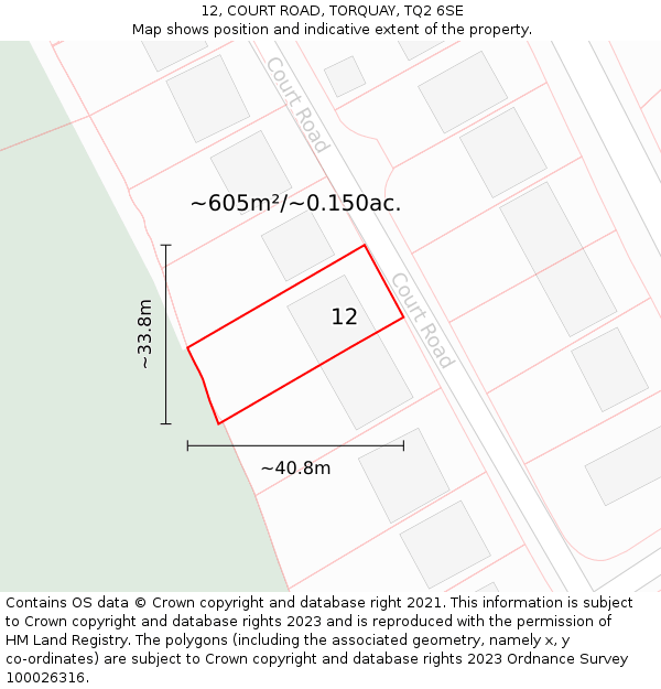 12, COURT ROAD, TORQUAY, TQ2 6SE: Plot and title map