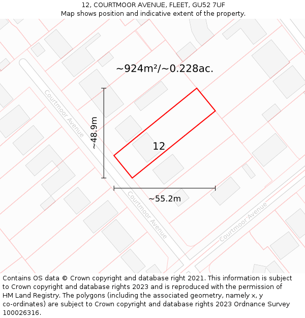 12, COURTMOOR AVENUE, FLEET, GU52 7UF: Plot and title map
