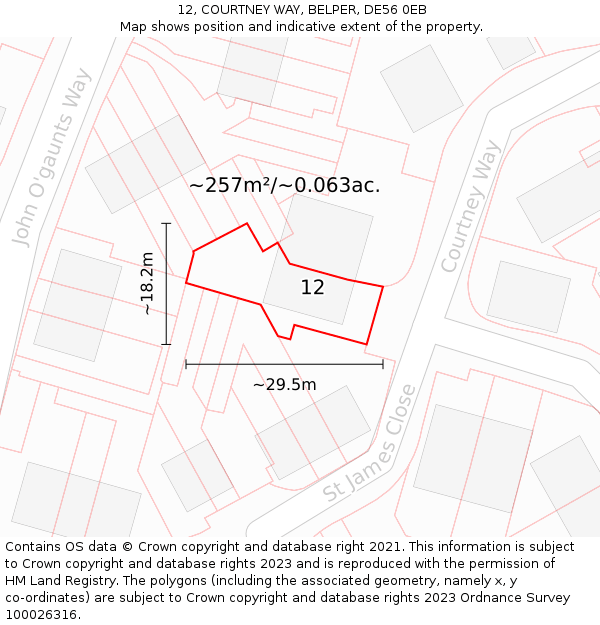 12, COURTNEY WAY, BELPER, DE56 0EB: Plot and title map