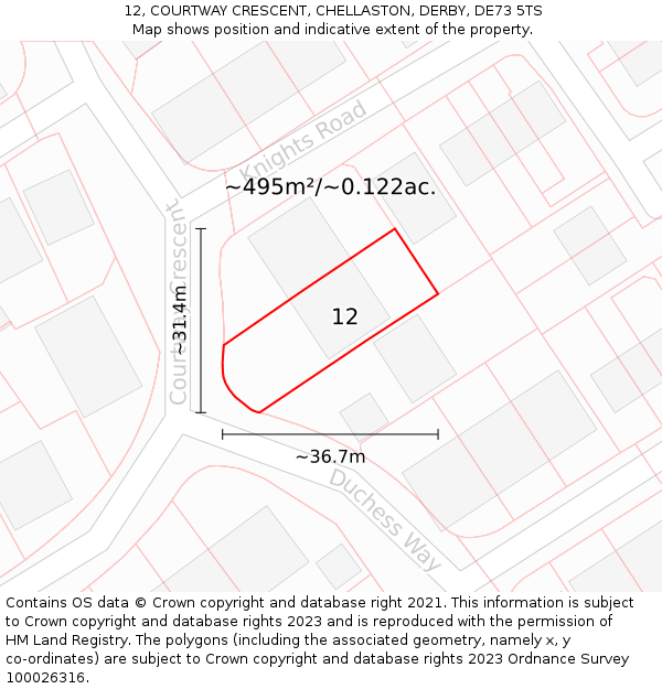 12, COURTWAY CRESCENT, CHELLASTON, DERBY, DE73 5TS: Plot and title map