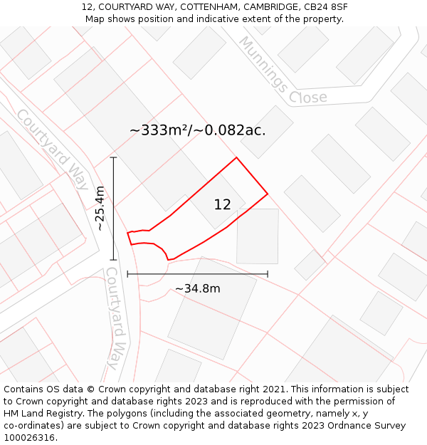 12, COURTYARD WAY, COTTENHAM, CAMBRIDGE, CB24 8SF: Plot and title map