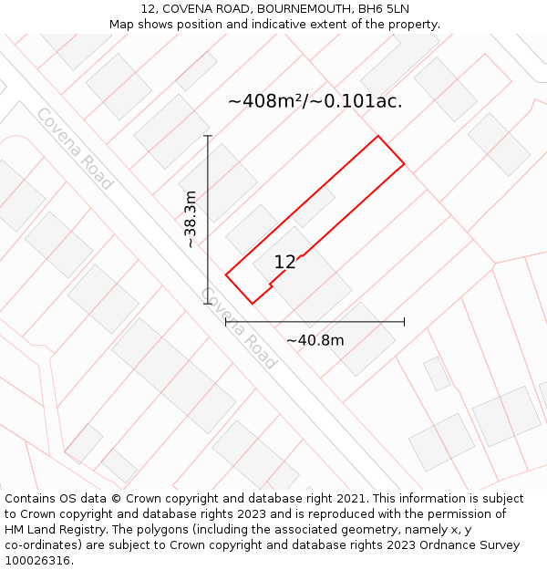 12, COVENA ROAD, BOURNEMOUTH, BH6 5LN: Plot and title map