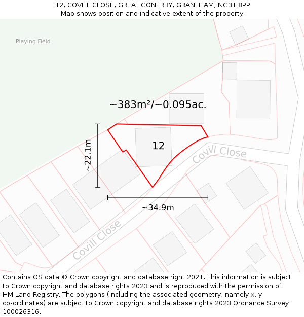 12, COVILL CLOSE, GREAT GONERBY, GRANTHAM, NG31 8PP: Plot and title map