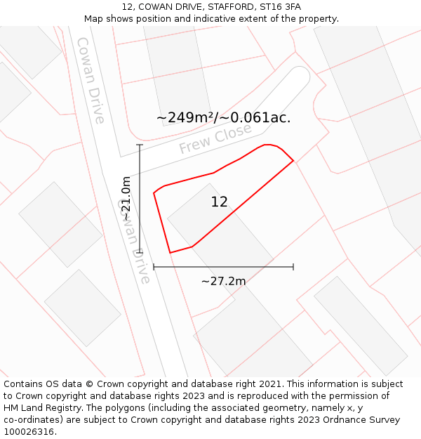 12, COWAN DRIVE, STAFFORD, ST16 3FA: Plot and title map