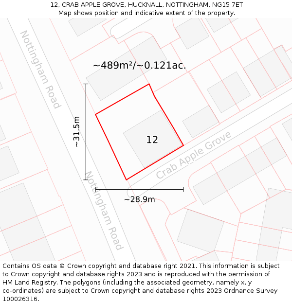 12, CRAB APPLE GROVE, HUCKNALL, NOTTINGHAM, NG15 7ET: Plot and title map
