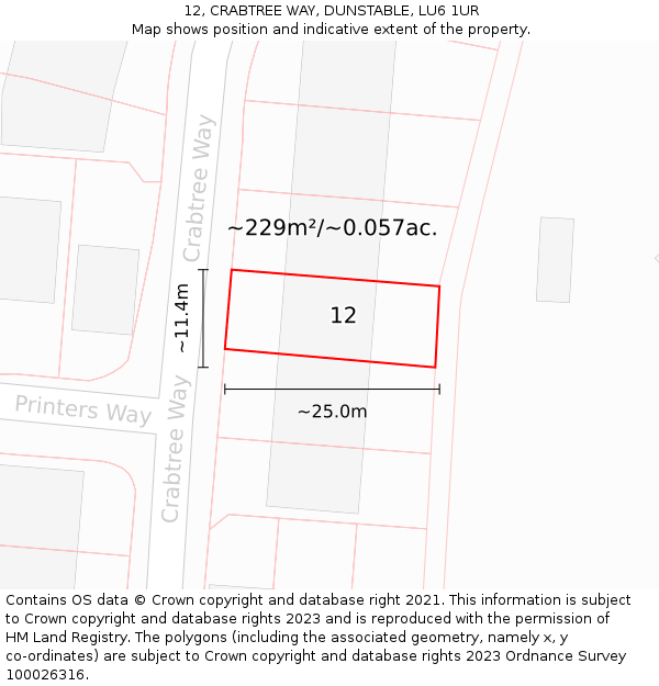 12, CRABTREE WAY, DUNSTABLE, LU6 1UR: Plot and title map