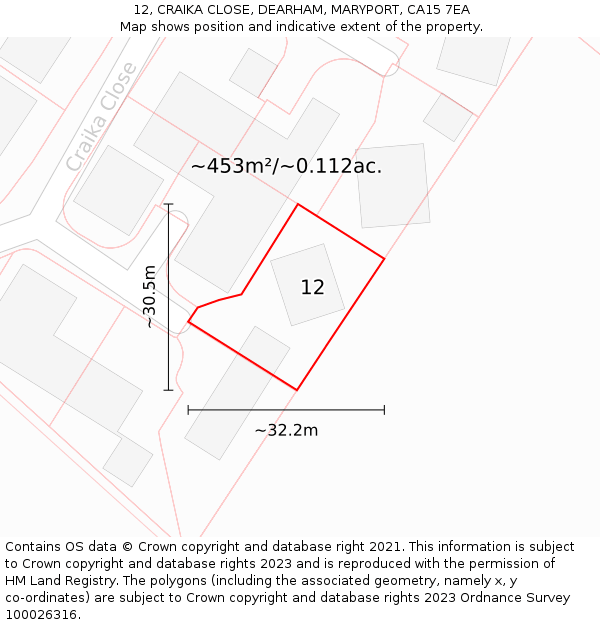 12, CRAIKA CLOSE, DEARHAM, MARYPORT, CA15 7EA: Plot and title map