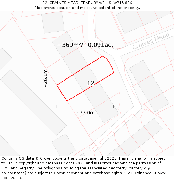 12, CRALVES MEAD, TENBURY WELLS, WR15 8EX: Plot and title map