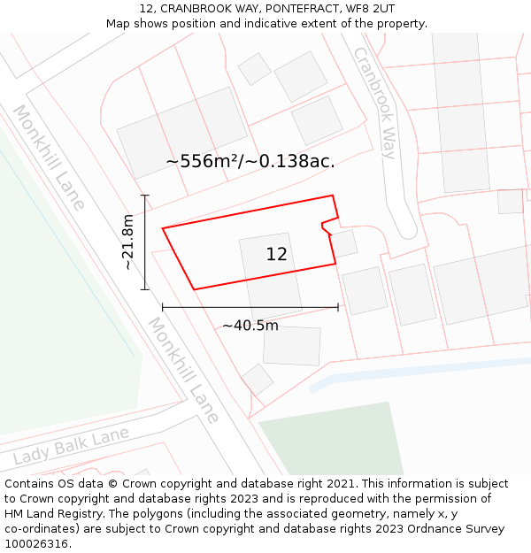 12, CRANBROOK WAY, PONTEFRACT, WF8 2UT: Plot and title map