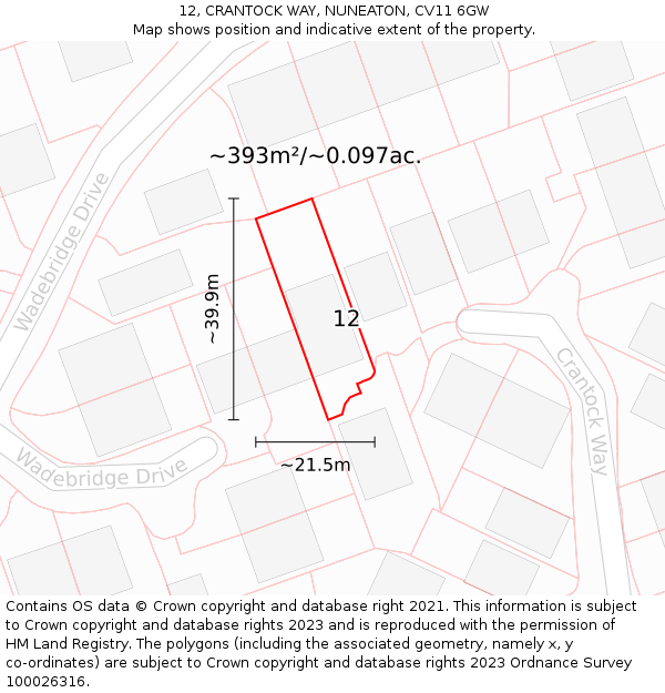 12, CRANTOCK WAY, NUNEATON, CV11 6GW: Plot and title map