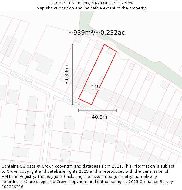 12, CRESCENT ROAD, STAFFORD, ST17 9AW: Plot and title map