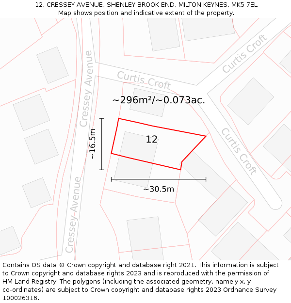 12, CRESSEY AVENUE, SHENLEY BROOK END, MILTON KEYNES, MK5 7EL: Plot and title map