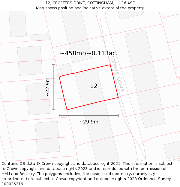 12, CROFTERS DRIVE, COTTINGHAM, HU16 4SD: Plot and title map