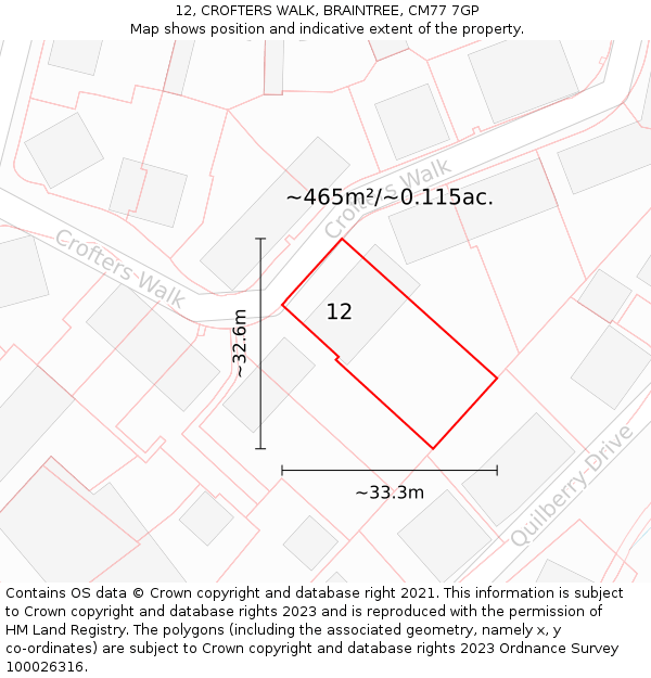 12, CROFTERS WALK, BRAINTREE, CM77 7GP: Plot and title map