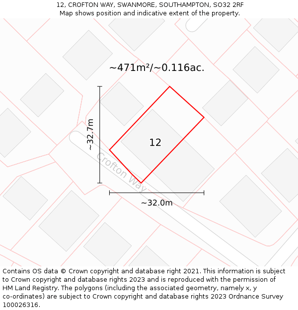 12, CROFTON WAY, SWANMORE, SOUTHAMPTON, SO32 2RF: Plot and title map