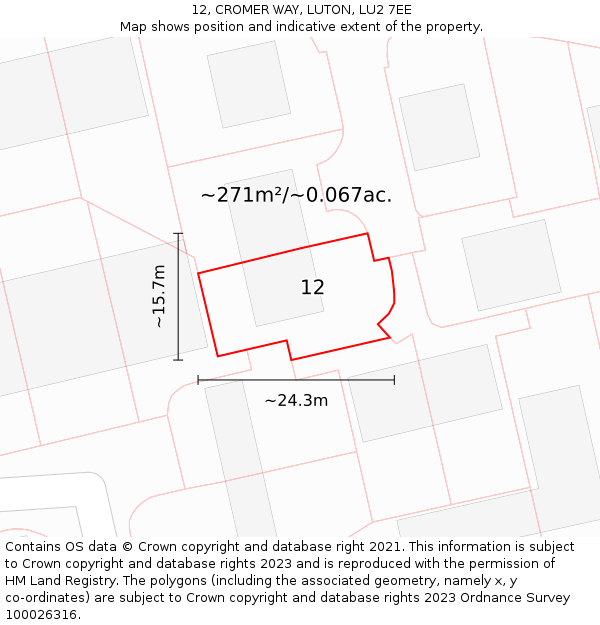 12, CROMER WAY, LUTON, LU2 7EE: Plot and title map