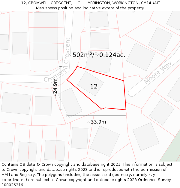 12, CROMWELL CRESCENT, HIGH HARRINGTON, WORKINGTON, CA14 4NT: Plot and title map