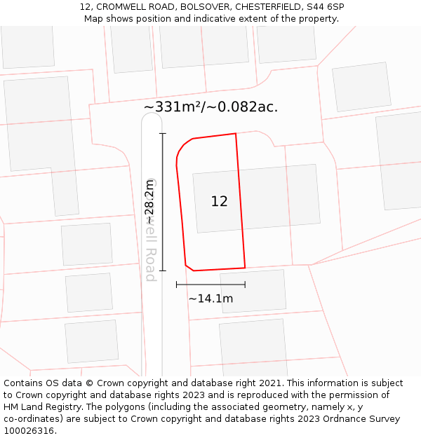 12, CROMWELL ROAD, BOLSOVER, CHESTERFIELD, S44 6SP: Plot and title map