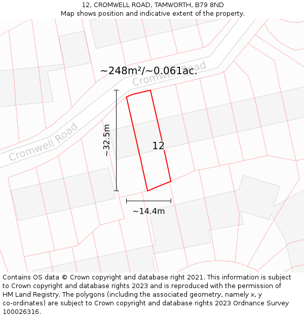 12, CROMWELL ROAD, TAMWORTH, B79 8ND: Plot and title map