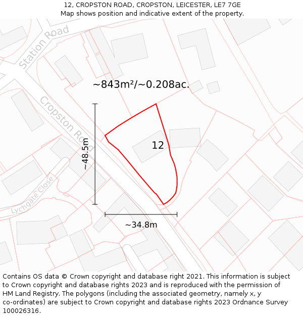 12, CROPSTON ROAD, CROPSTON, LEICESTER, LE7 7GE: Plot and title map