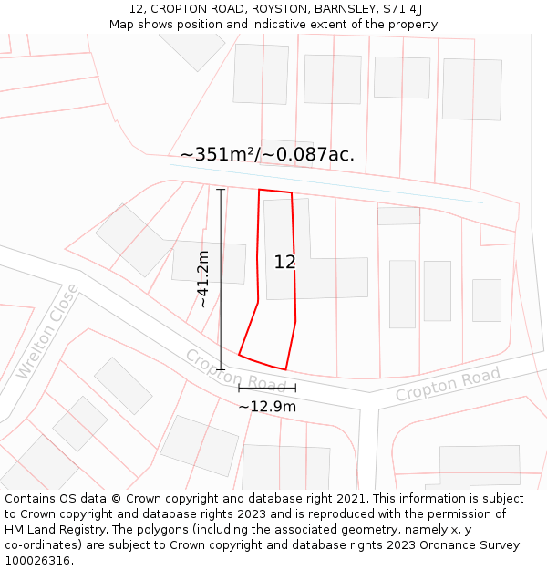 12, CROPTON ROAD, ROYSTON, BARNSLEY, S71 4JJ: Plot and title map