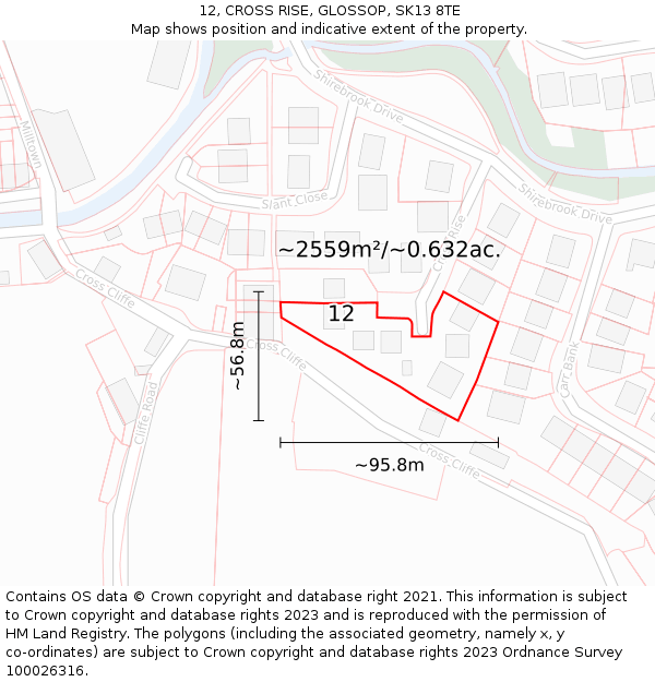 12, CROSS RISE, GLOSSOP, SK13 8TE: Plot and title map