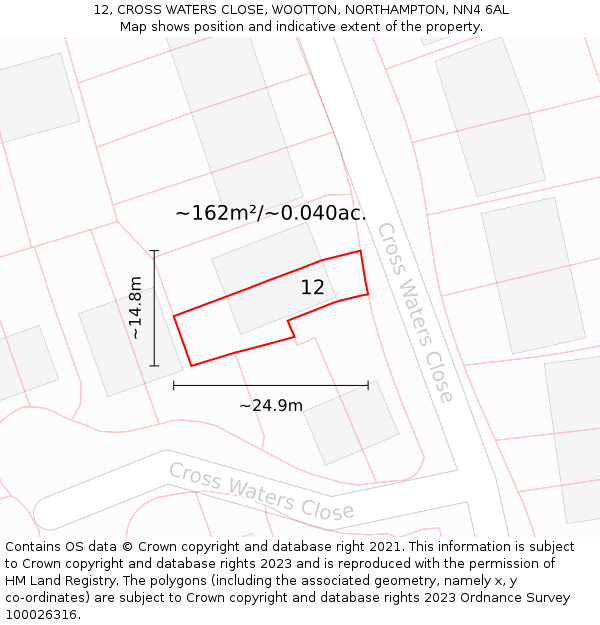 12, CROSS WATERS CLOSE, WOOTTON, NORTHAMPTON, NN4 6AL: Plot and title map