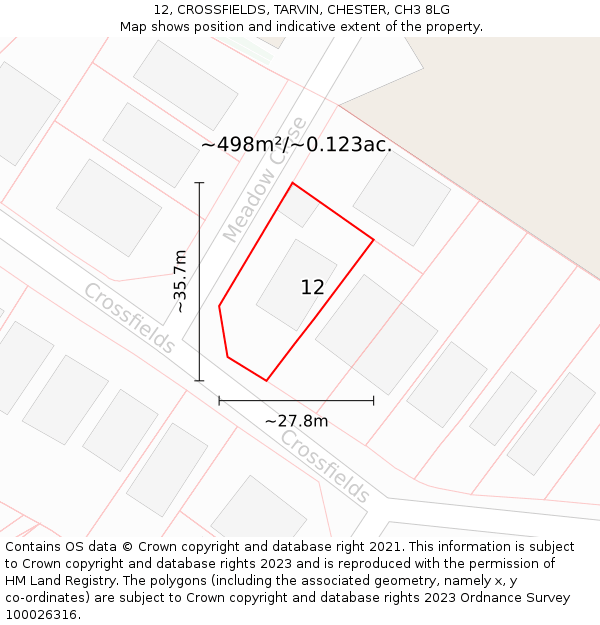 12, CROSSFIELDS, TARVIN, CHESTER, CH3 8LG: Plot and title map