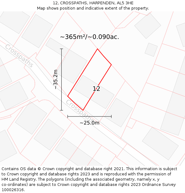 12, CROSSPATHS, HARPENDEN, AL5 3HE: Plot and title map