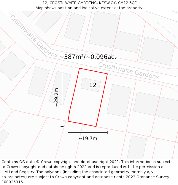12, CROSTHWAITE GARDENS, KESWICK, CA12 5QF: Plot and title map