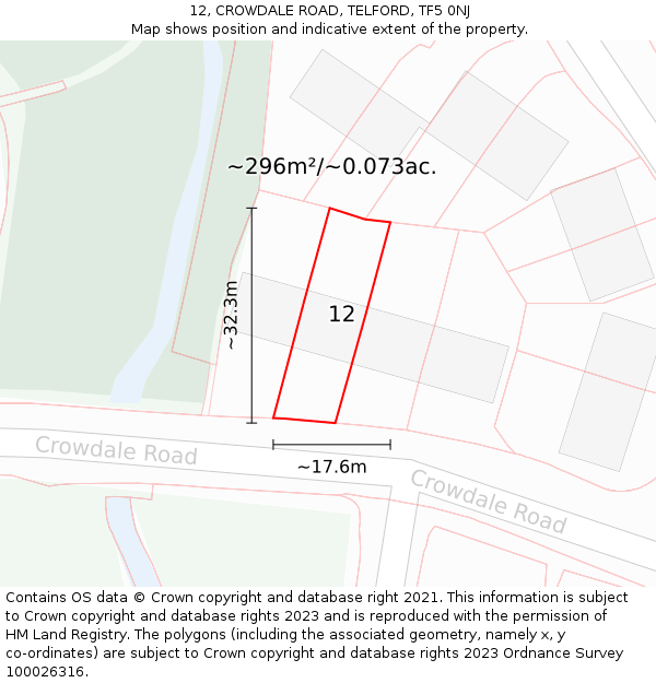 12, CROWDALE ROAD, TELFORD, TF5 0NJ: Plot and title map