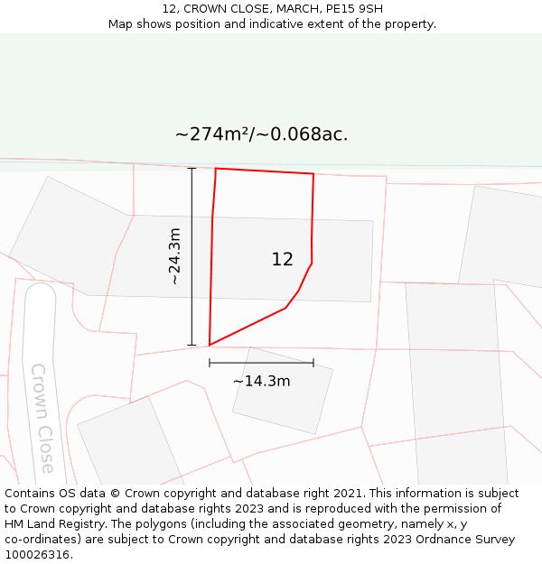 12, CROWN CLOSE, MARCH, PE15 9SH: Plot and title map