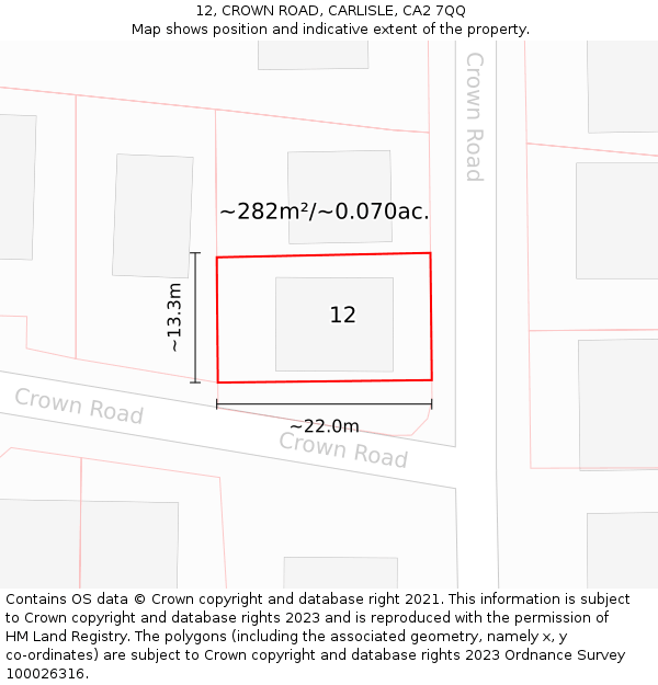 12, CROWN ROAD, CARLISLE, CA2 7QQ: Plot and title map