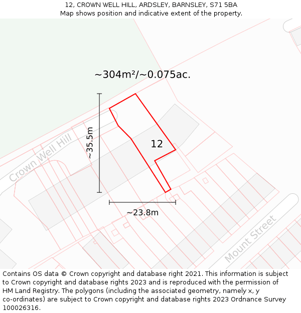 12, CROWN WELL HILL, ARDSLEY, BARNSLEY, S71 5BA: Plot and title map