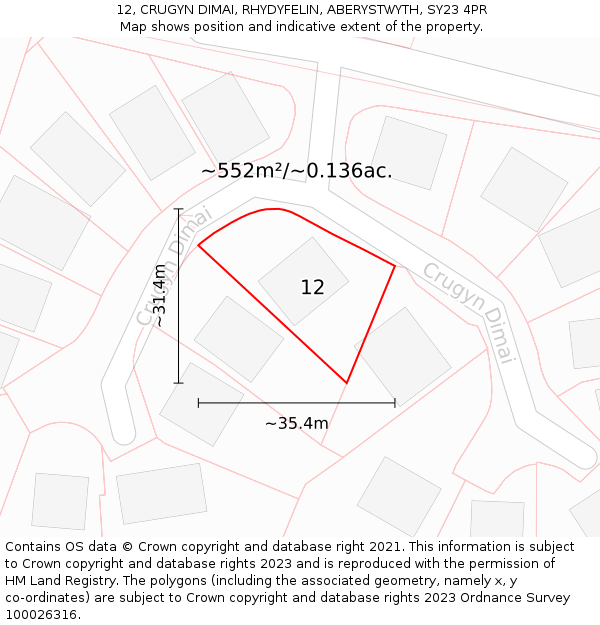 12, CRUGYN DIMAI, RHYDYFELIN, ABERYSTWYTH, SY23 4PR: Plot and title map