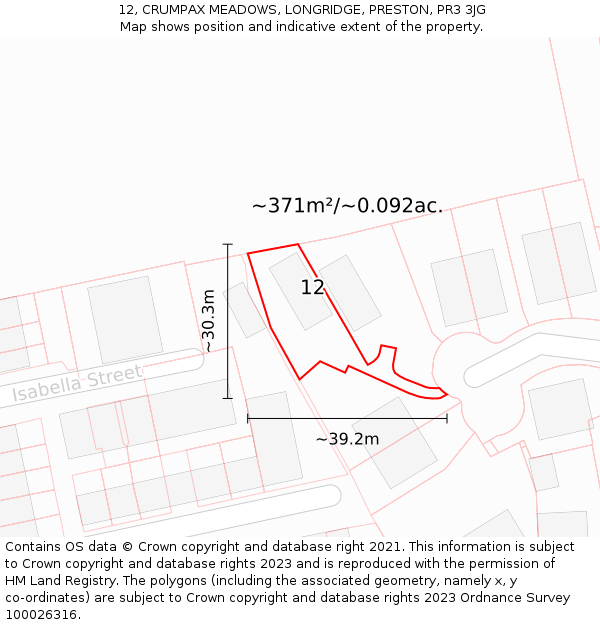 12, CRUMPAX MEADOWS, LONGRIDGE, PRESTON, PR3 3JG: Plot and title map