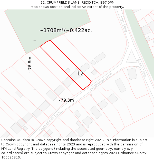 12, CRUMPFIELDS LANE, REDDITCH, B97 5PN: Plot and title map