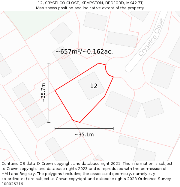 12, CRYSELCO CLOSE, KEMPSTON, BEDFORD, MK42 7TJ: Plot and title map