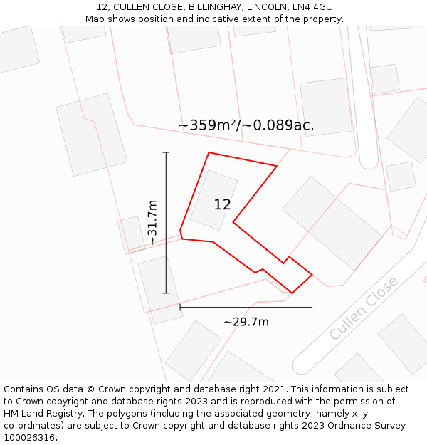 12, CULLEN CLOSE, BILLINGHAY, LINCOLN, LN4 4GU: Plot and title map