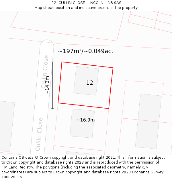 12, CULLIN CLOSE, LINCOLN, LN5 9AS: Plot and title map