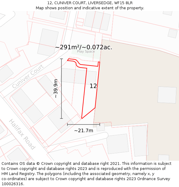 12, CUNIVER COURT, LIVERSEDGE, WF15 8LR: Plot and title map